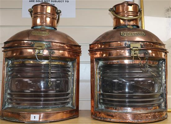 A pair of Victorian copper port and starboard ships lanterns height 50cm